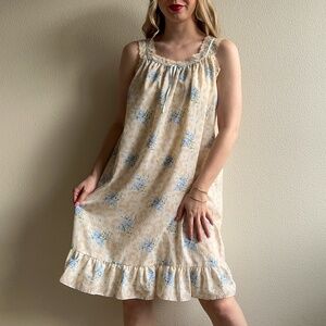 Vintage 1960s Blue Floral Cotton Nightgown (M/L)